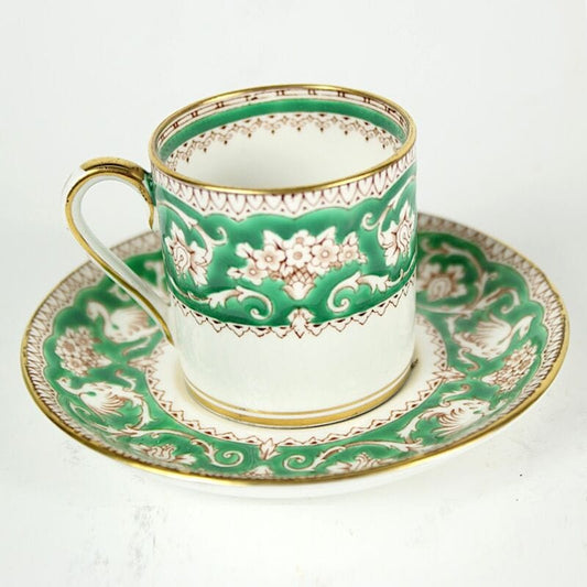 Tazzina da caffe inglese stile antico in porcellana vintage verde e oro piattino Categoria  Ceramiche e Porcellane