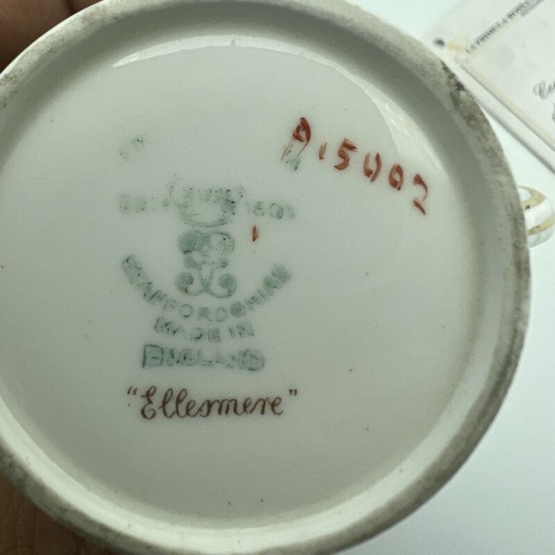Tazzina da caffe inglese stile antico in porcellana vintage verde e oro piattino Categoria  Ceramiche e Porcellane