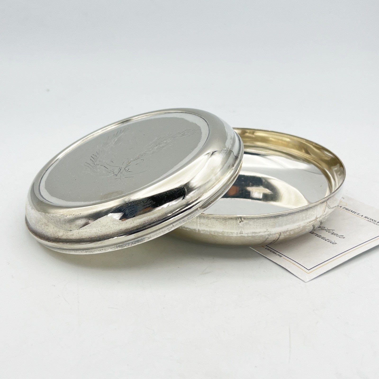 Teca contenitore eucaristico porta ostie in argento Silver plated patena Spiga Categoria  Sheffield & Argento
