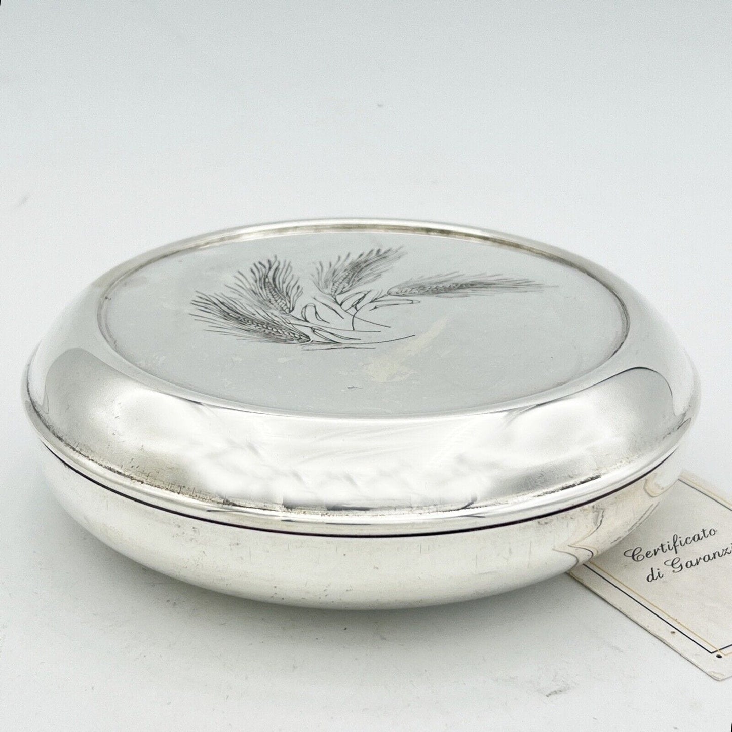 Teca Scatola contenitore eucaristico porta ostie in argento Silver plated patena Categoria  Sheffield & Argento