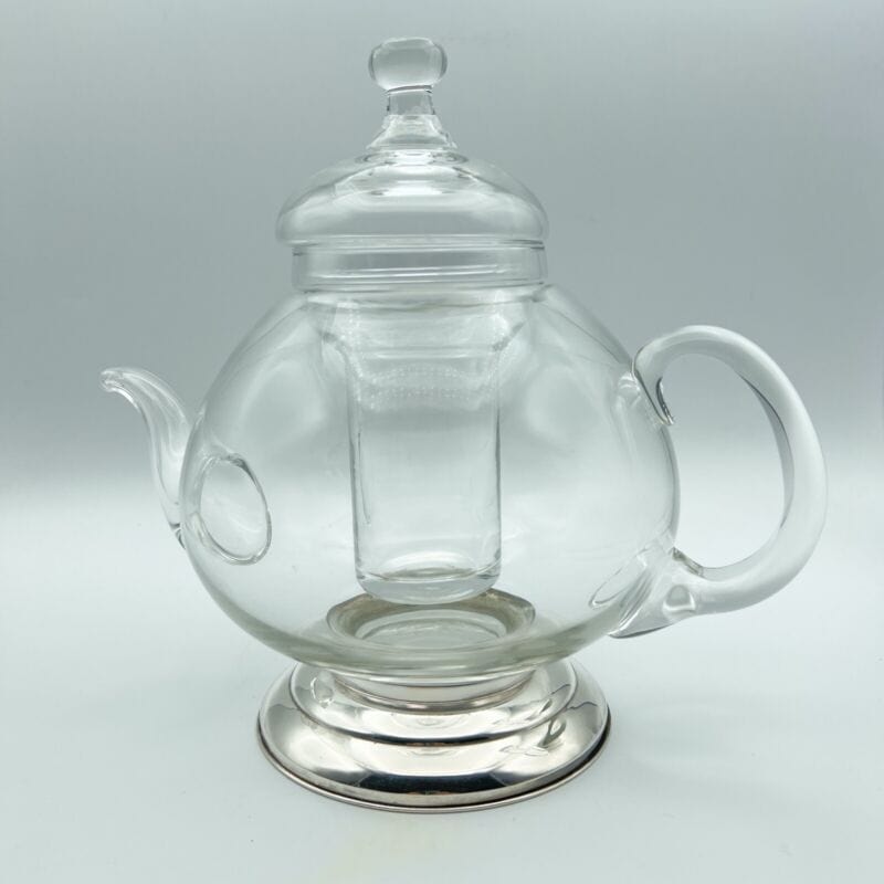 Teiera antica in vetro cristallo e argento 800 Brocca caraffa decanter vintage Categoria  Ceramiche e Porcellane