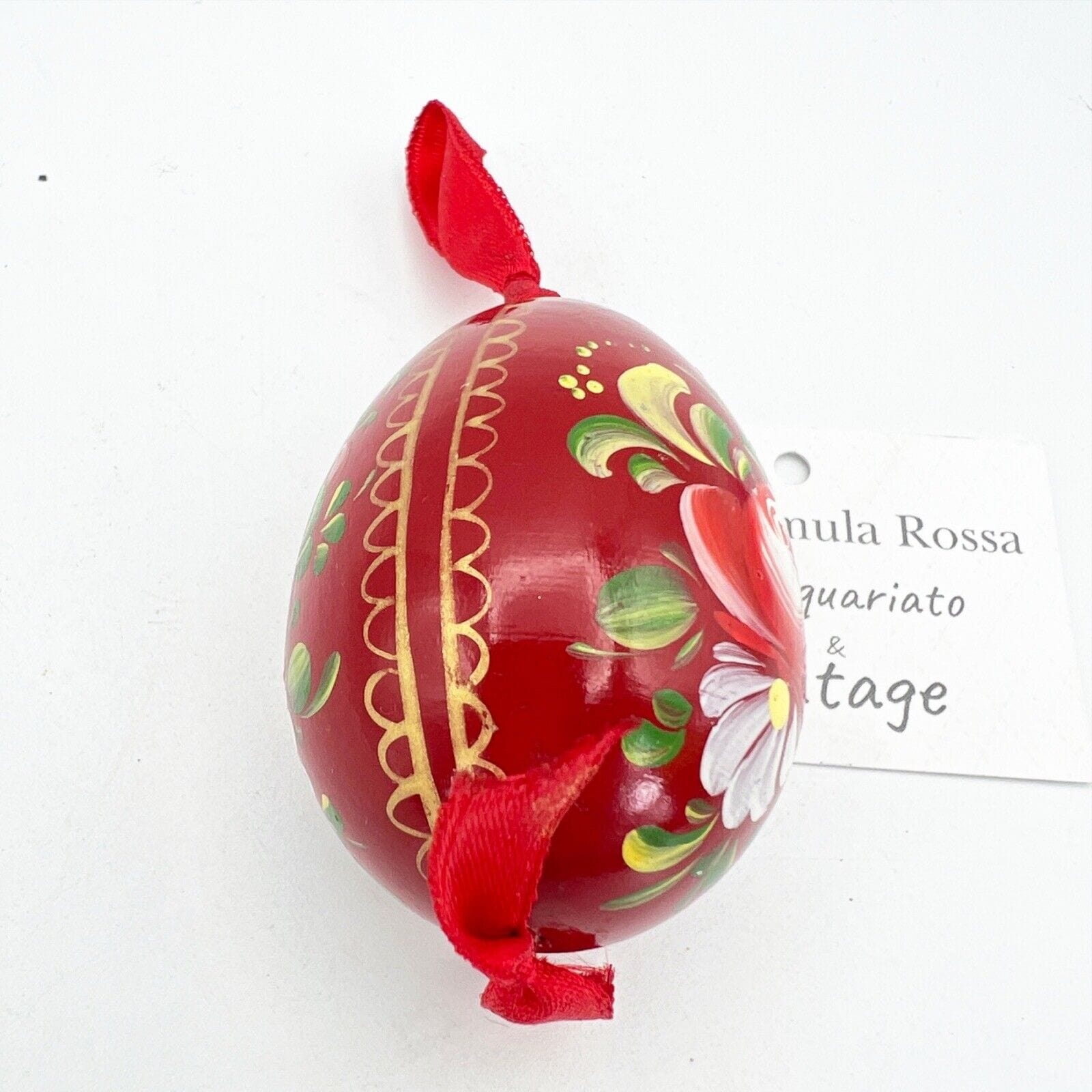 Uovo da collezione decorativo in legno dipinto rosso per Pasqua vintage Categoria  .Tutti gli articoli