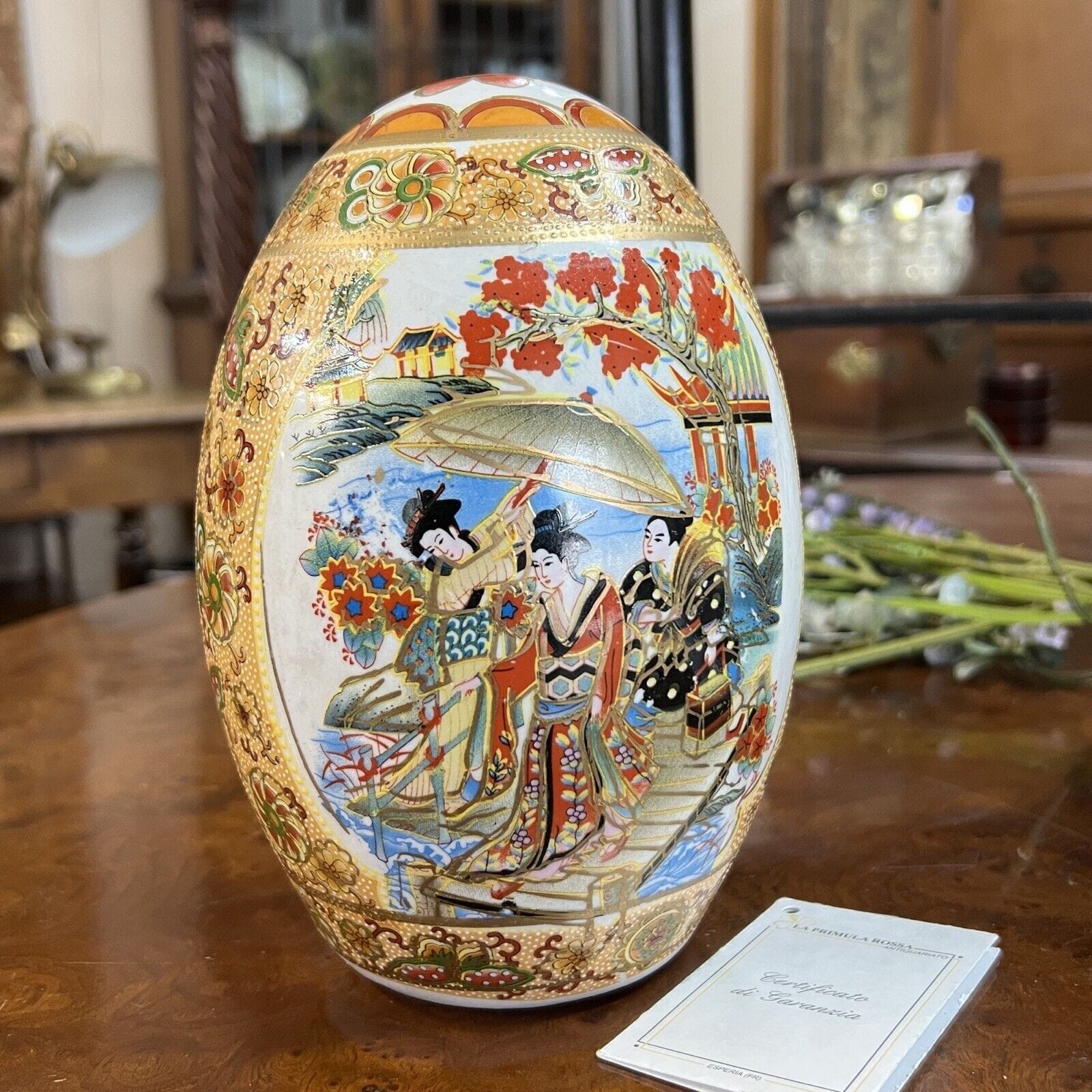 Uovo da collezione vintage decorativo  in ceramica orientale Satsuma Giappone Categoria  Altro