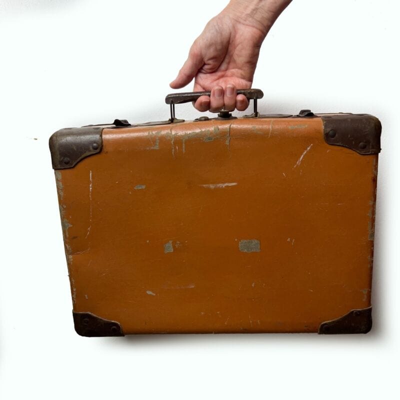Valigia vintage anni 40 in cartone marrone Borsa Antica bagaglio da viaggio Categoria  Vintage