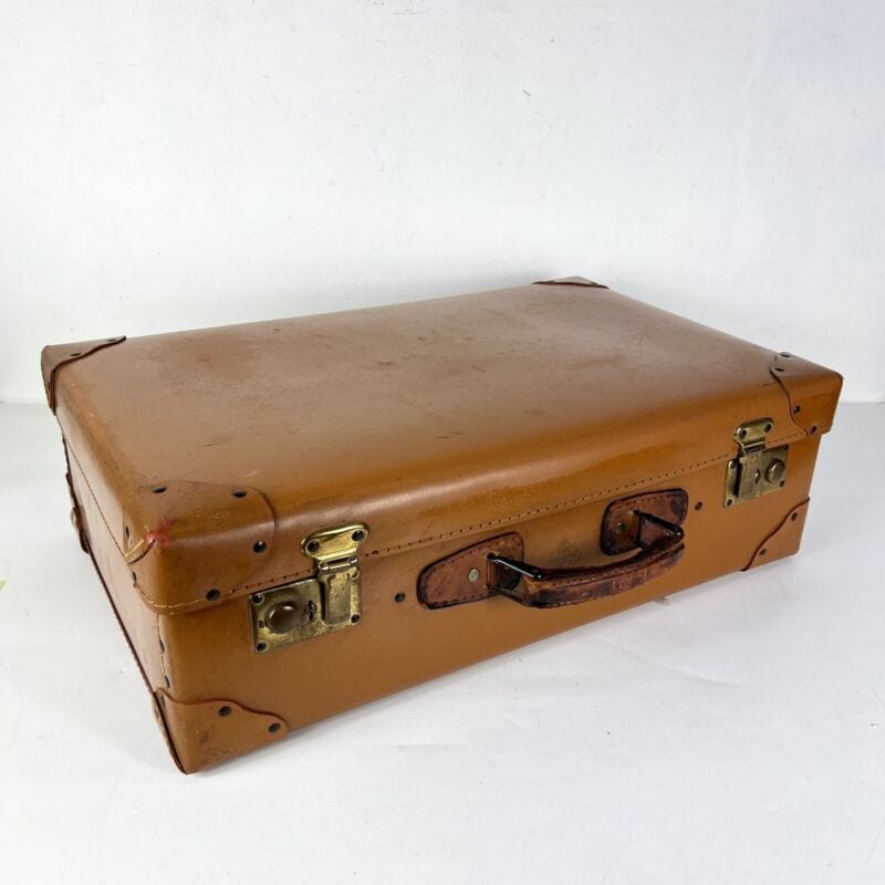 Valigia vintage anni 40 in cuoio marrone Borsa Antica bagaglio da viaggio rigida Categoria  Vintage