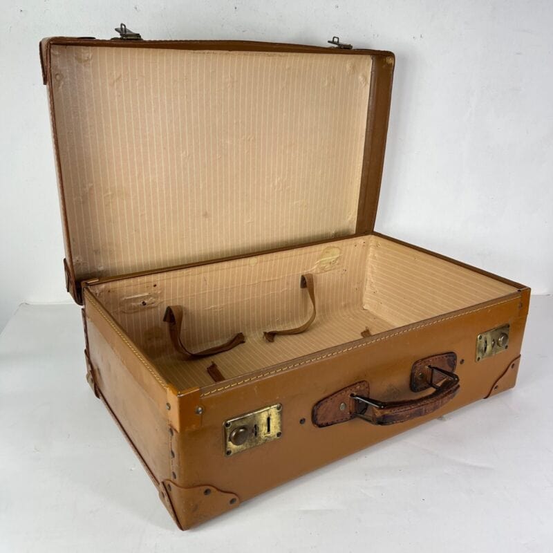 Valigia vintage anni 40 in cuoio marrone Borsa Antica bagaglio da viaggio rigida Categoria  Vintage