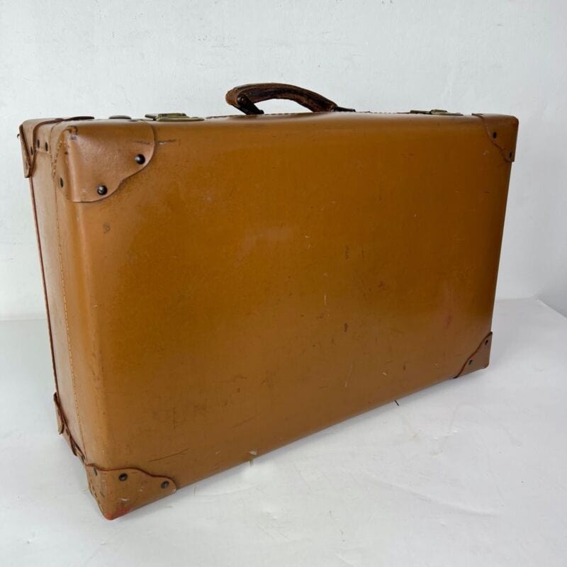 Valigia vintage anni 40 in cuoio marrone Borsa Antica bagaglio da viaggio rigida Categoria  Vintage