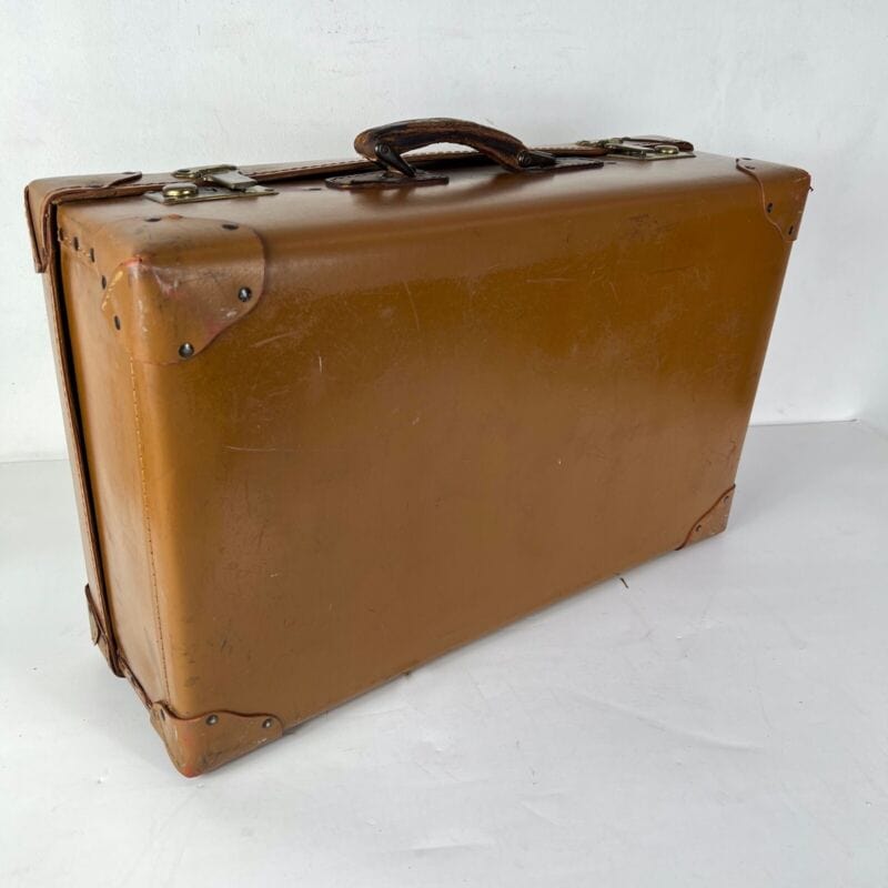 Valigia vintage anni 40 in cuoio marrone Borsa Antica bagaglio da viaggio rigida Categoria  Vintage
