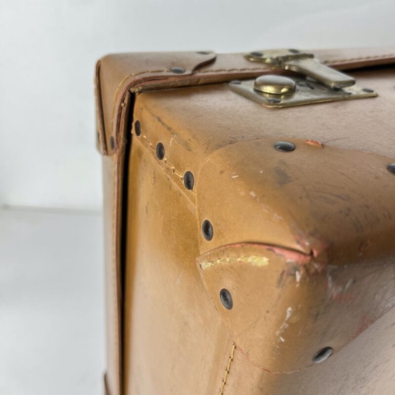 Valigia vintage anni 40 in cuoio marrone Borsa Antica bagaglio da viaggio rigida Categoria  Vintage