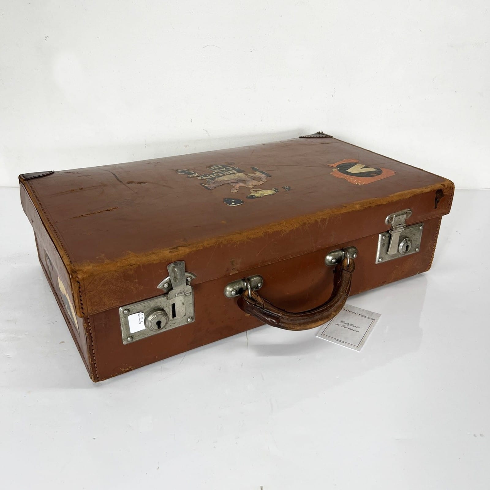 Valigia vintage anni 40 in pelle marrone Borsa Antica bagaglio da viaggio rigida Categoria  Vintage