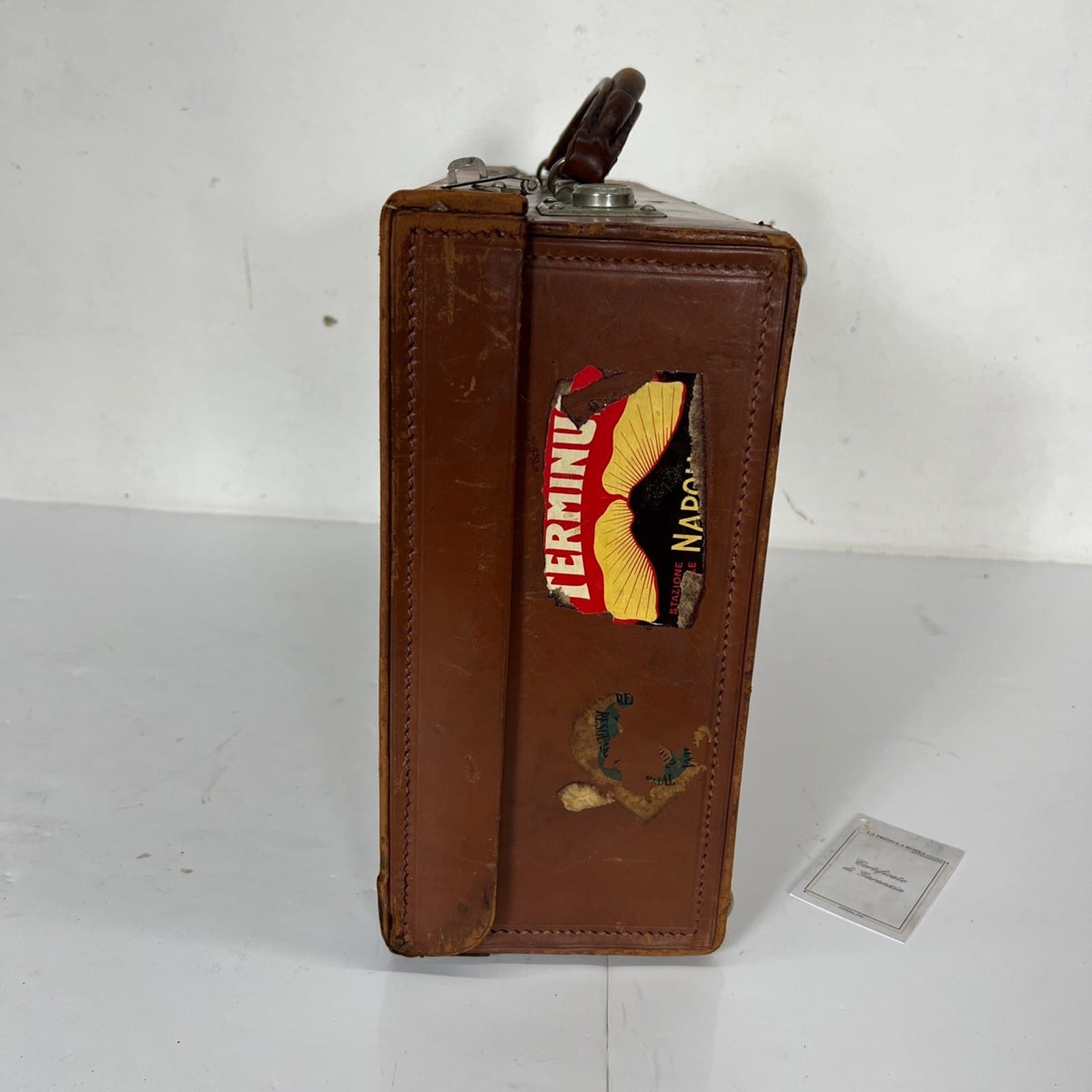 Valigia vintage anni 40 in pelle marrone Borsa Antica bagaglio da viaggio rigida Categoria  Vintage