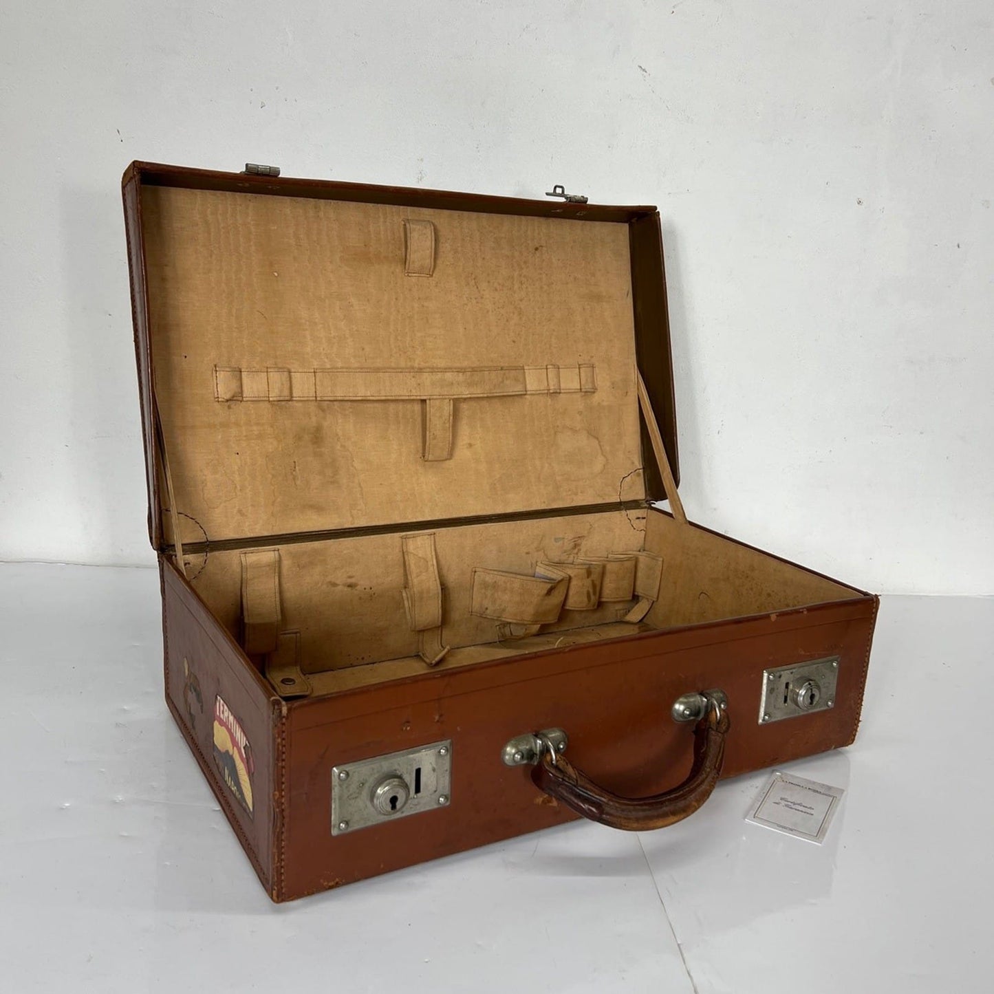 Valigia vintage anni 40 in pelle marrone Borsa Antica bagaglio da viaggio rigida Categoria  Vintage