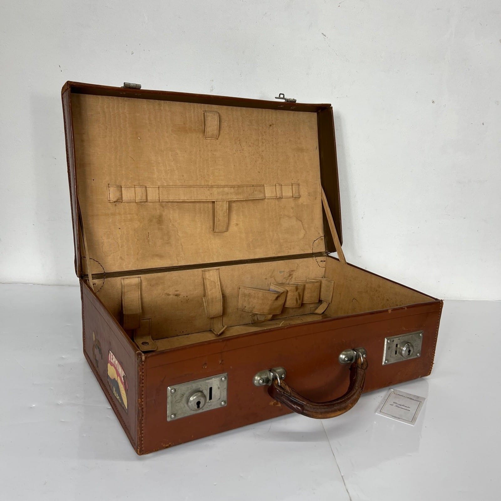 Valigia vintage anni 40 in pelle marrone Borsa Antica bagaglio da viaggio rigida Categoria  Vintage