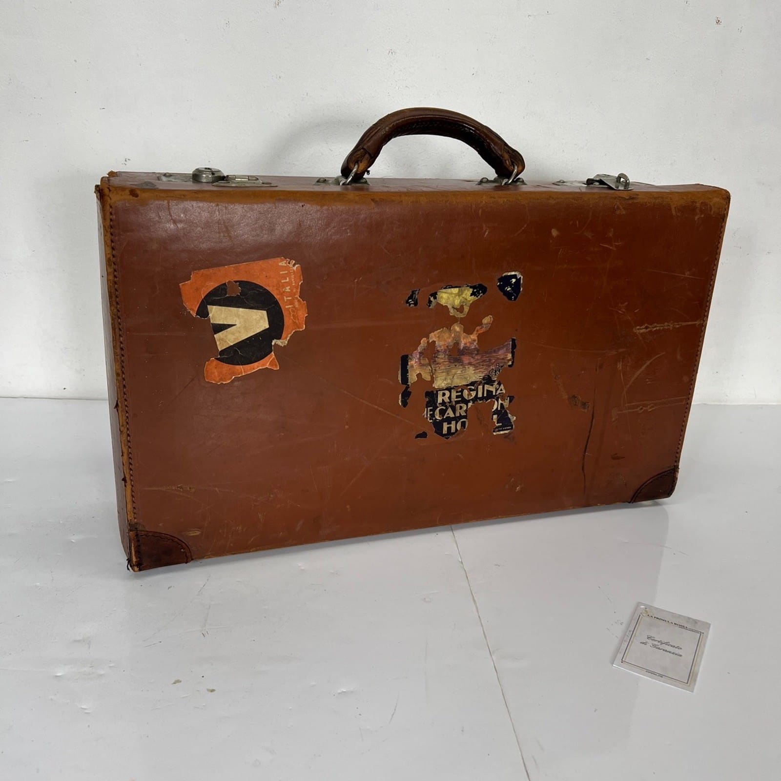 Valigia vintage anni 40 in pelle marrone Borsa Antica bagaglio da viaggio rigida Categoria  Vintage