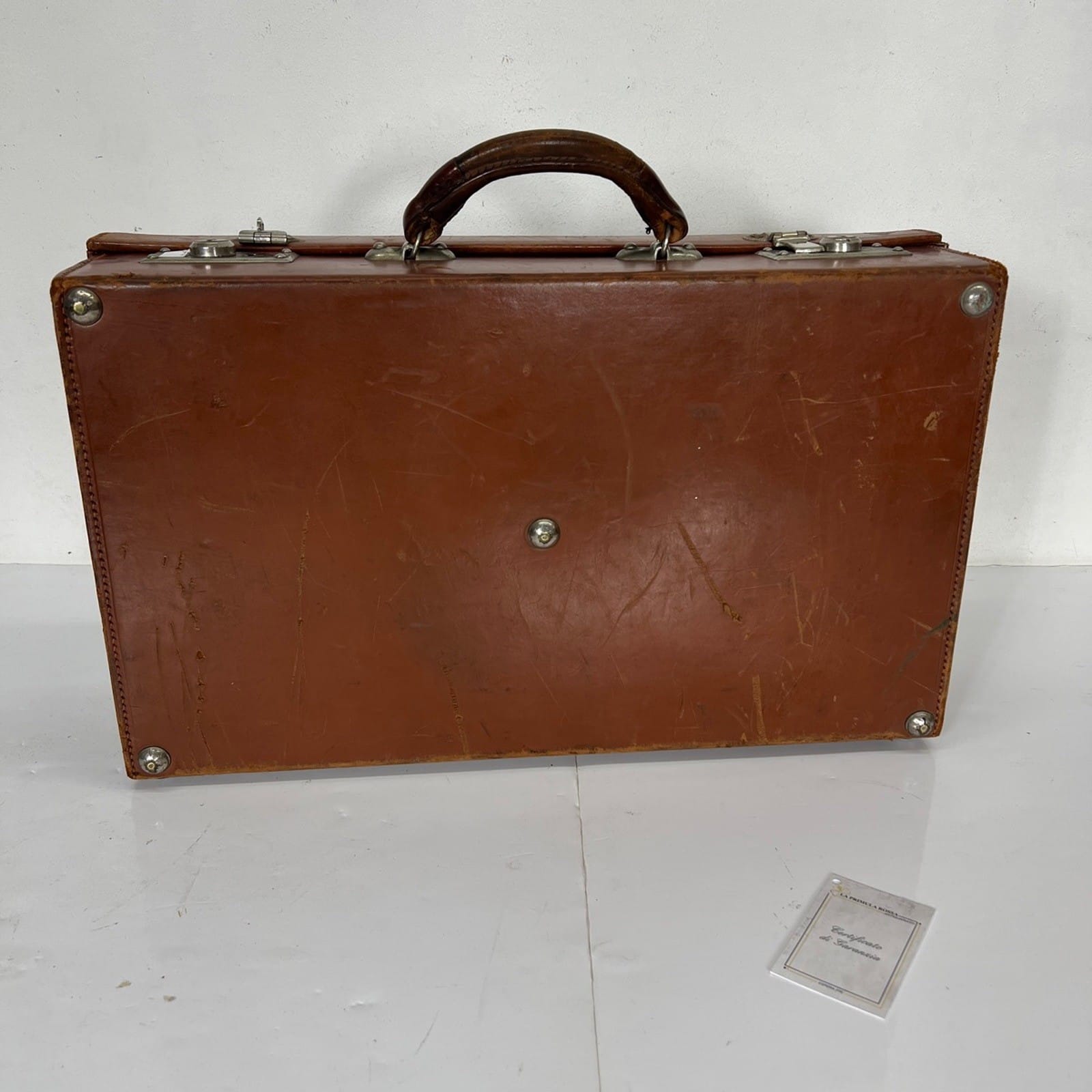 Valigia vintage anni 40 in pelle marrone Borsa Antica bagaglio da viaggio rigida Categoria  Vintage