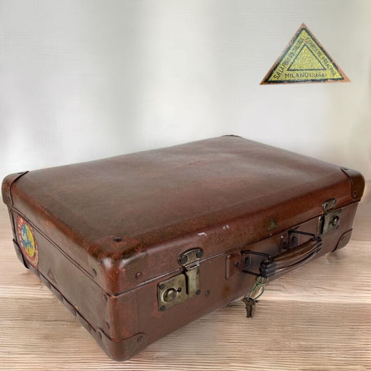 Valigia vintage anni 40 in pelle marrone Borsa Antica bagaglio da viaggio rigida Categoria  Vintage