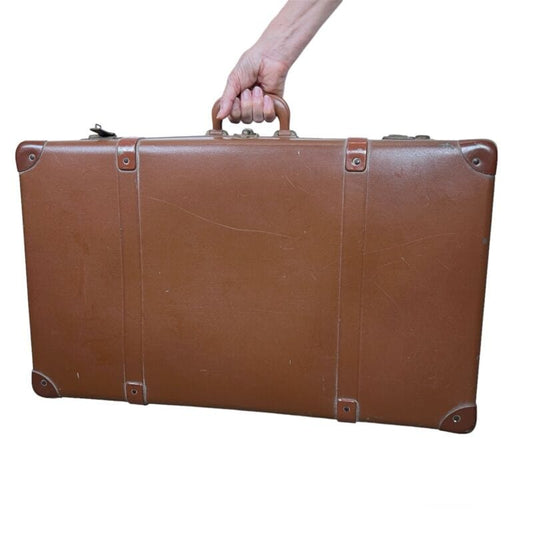 Valigia vintage anni 40 in pelle marrone Borsa Antica bagaglio da viaggio rigida Categoria  Vintage