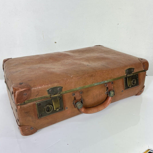 Valigia vintage anni 40 in pelle marrone Borsa Antica bagaglio da viaggio rigida Categoria  Vintage