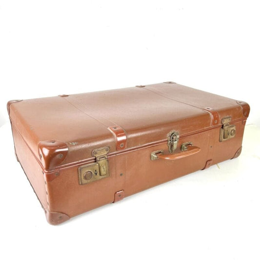Valigia vintage anni 40 in pelle marrone Borsa Antica bagaglio da viaggio rigida Categoria  Vintage