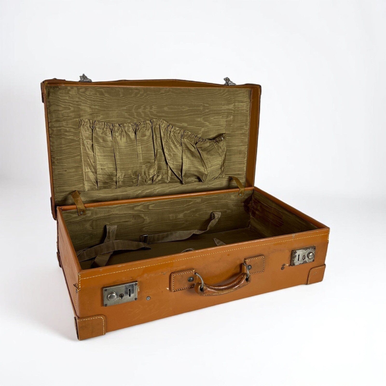 Valigia vintage anni 60 in cuoio marrone Borsa Antica bagaglio da viaggio rigida Categoria  Vintage