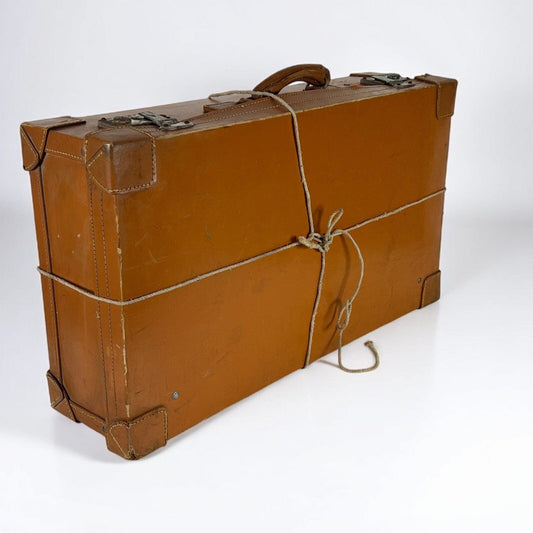 Valigia vintage anni 60 in cuoio marrone Borsa Antica bagaglio da viaggio rigida Categoria  Vintage