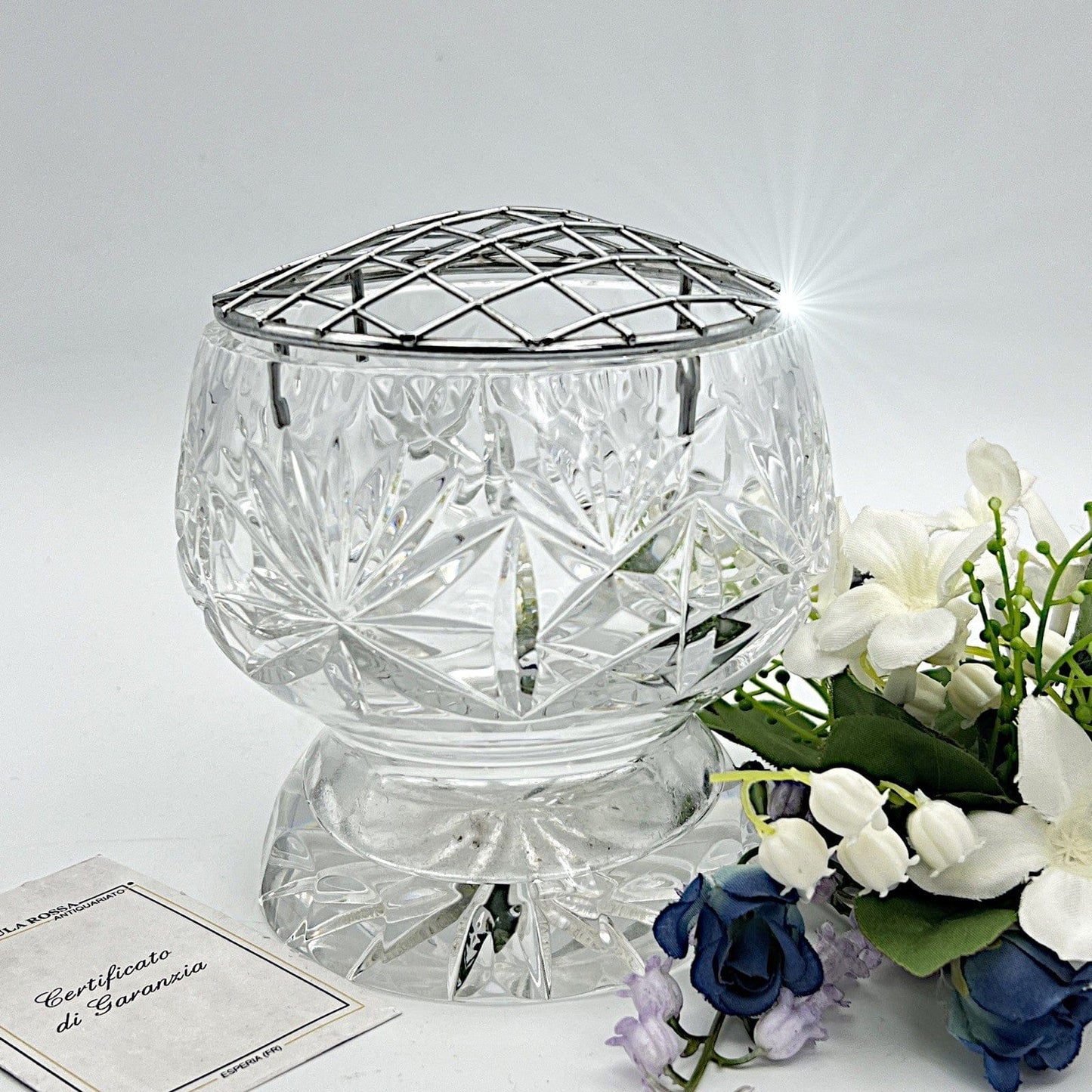 Vasetto portafiori antico in cristallo vetro silver plated ciotola porta fiori Categoria  Vetri e Cristalli