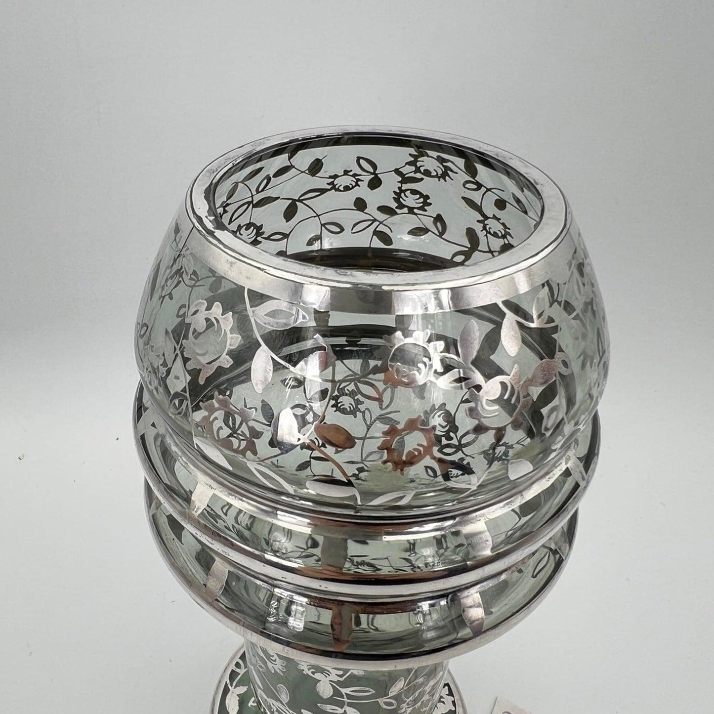 Vaso in vetro Fume' di Murano Soffiato e Argento Stile Liberty Deco Italia '40 Categoria  Vetri e Cristalli