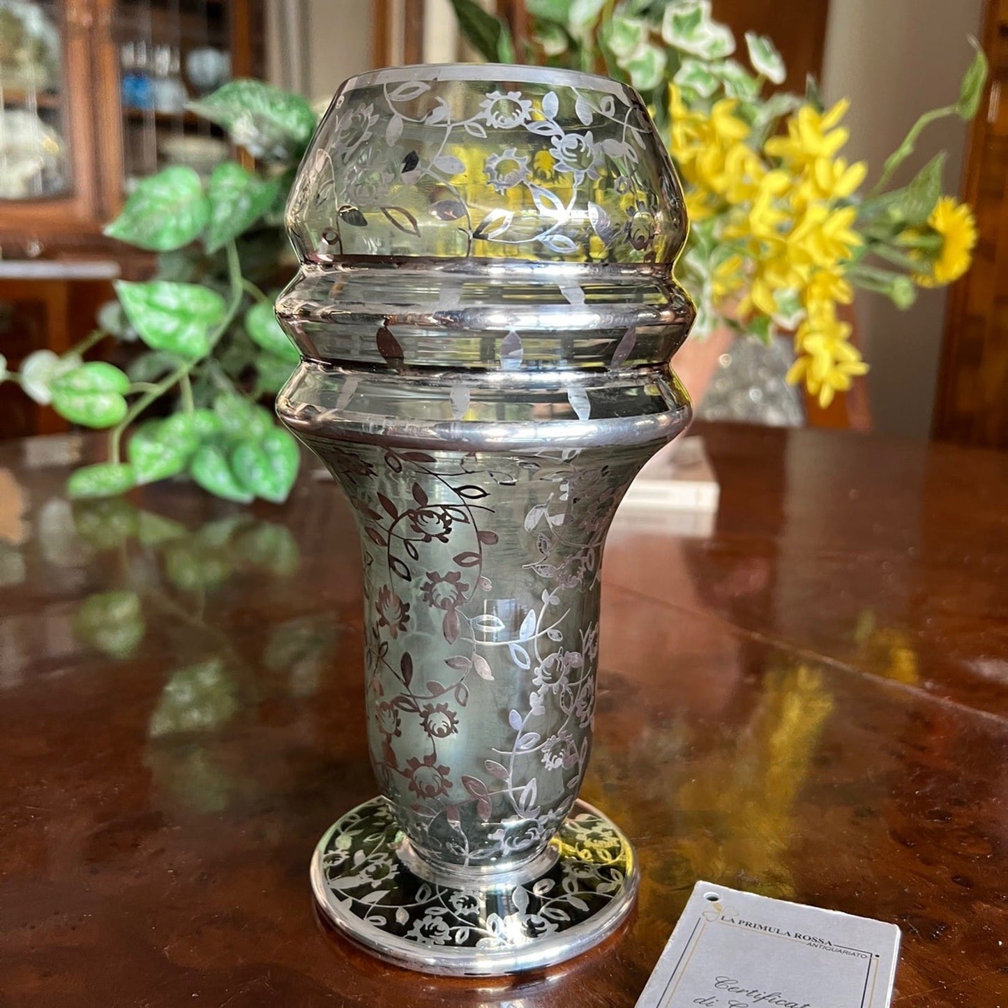 Vaso in vetro Fume' di Murano Soffiato e Argento Stile Liberty Deco Italia '40 Categoria  Vetri e Cristalli