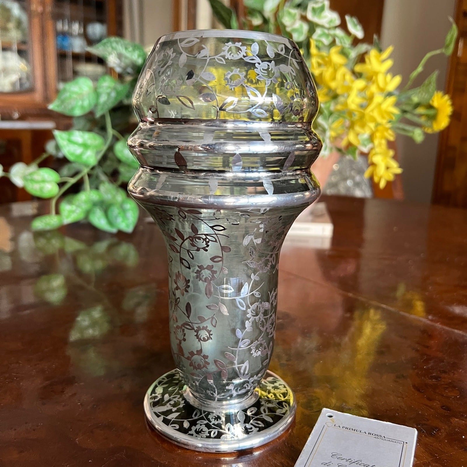 Vaso in vetro Fume' di Murano Soffiato e Argento Stile Liberty Deco Italia '40 Categoria  Vetri e Cristalli