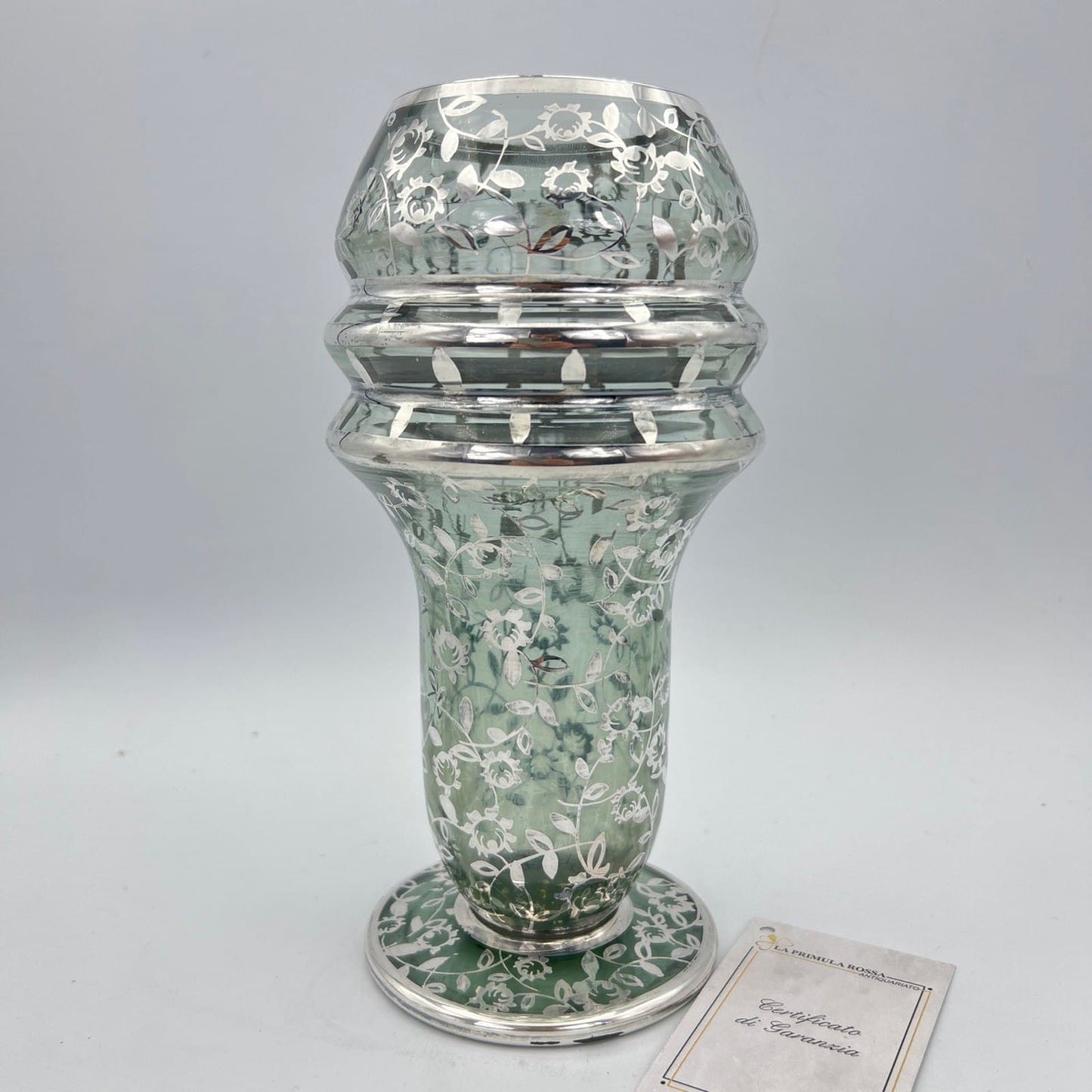 Vaso in vetro Fume' di Murano Soffiato e Argento Stile Liberty Deco Italia '40 Categoria  Vetri e Cristalli
