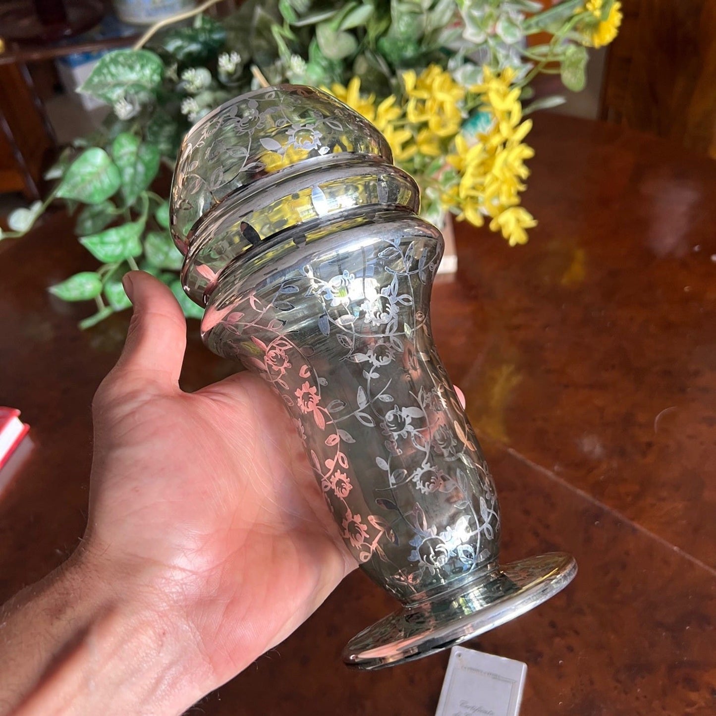 Vaso in vetro Fume' di Murano Soffiato e Argento Stile Liberty Deco Italia '40 Categoria  Vetri e Cristalli