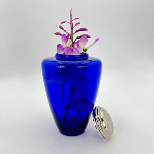 Vaso porta fiori in vetro blu cobalto e coperchio Silver piccolo Vasetto Potiche Categoria  Vetri e Cristalli