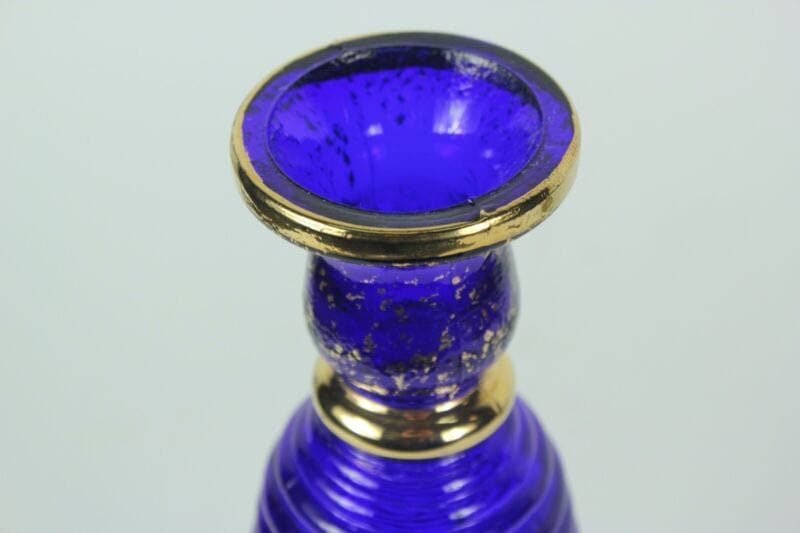 Vaso porta fiori in vetro blu cobalto e oro  piccolo vasetto stretto vintage Categoria  Vetri e Cristalli