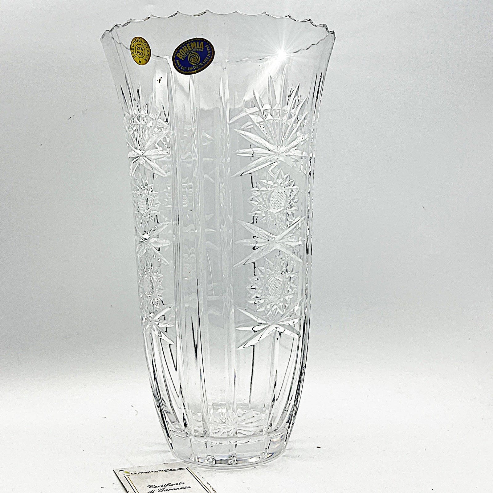Vaso porta fiori in vetro critallo di boemia molato sfacettato grande Vintage Categoria  Vetri e Cristalli
