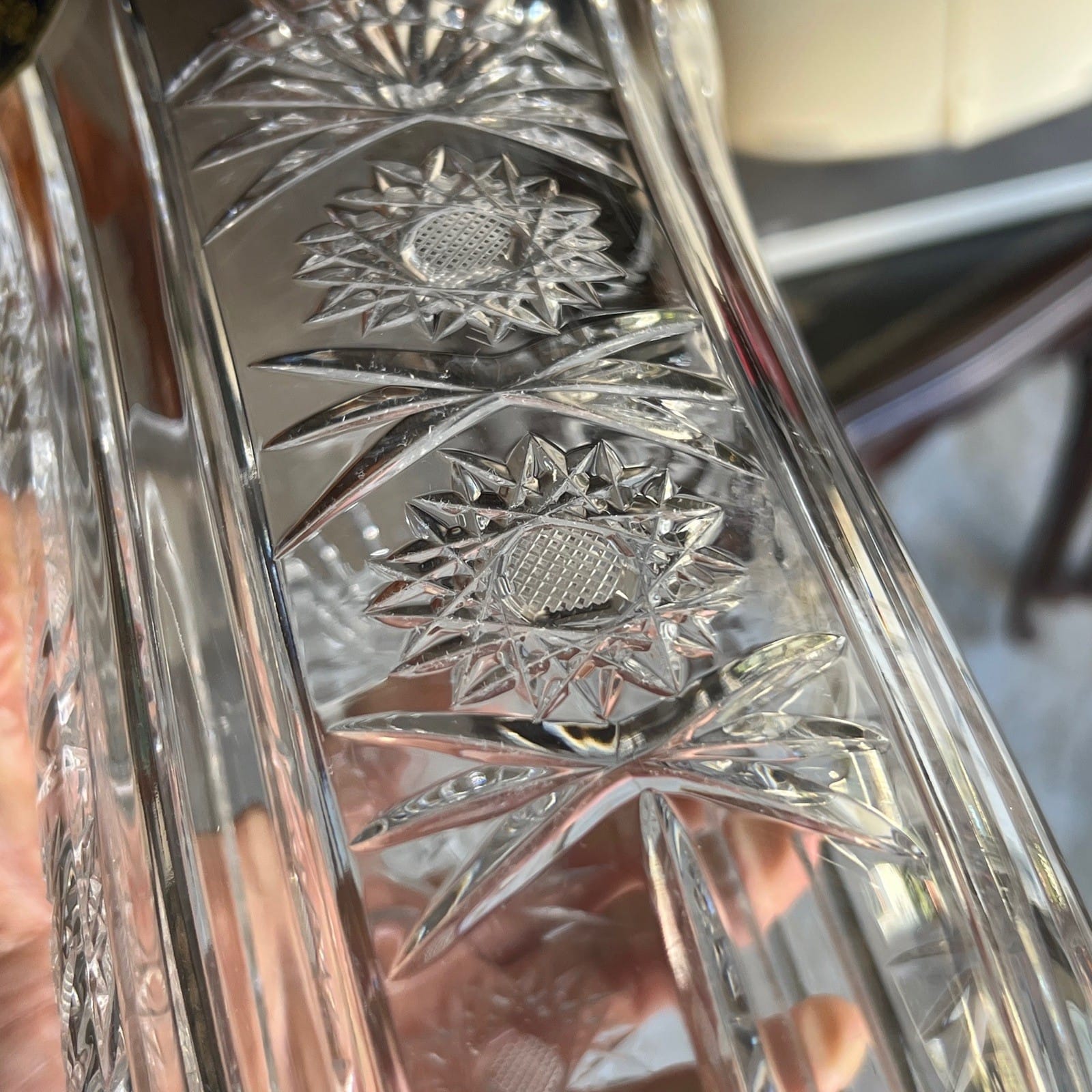 Vaso porta fiori in vetro critallo di boemia molato sfacettato grande Vintage Categoria  Vetri e Cristalli