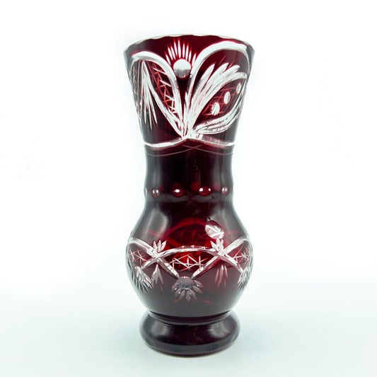 Vaso porta fiori in vetro critallo rosso rubino liberty vasetto boemia italia Y Categoria  Vetri e Cristalli