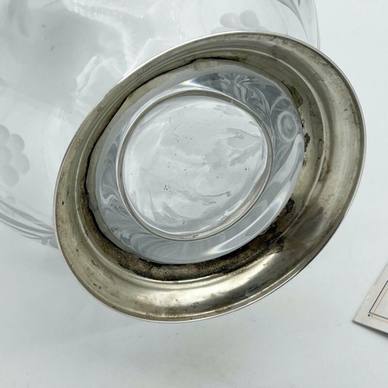 Vaso porta fiori in vetro serigrafato inciso e argento 800 anni 70 di Firenze Categoria  Vetri e Cristalli