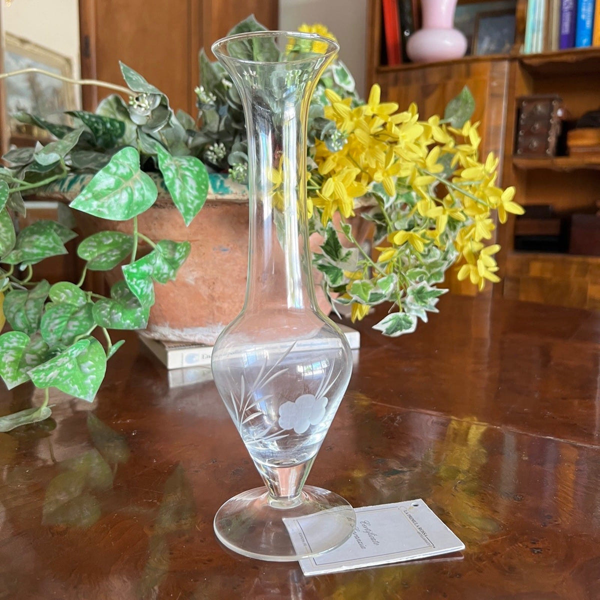 Vaso porta fiori in vetro serigrafato trasparente vasetto stretto monofiore Categoria  Vetri e Cristalli