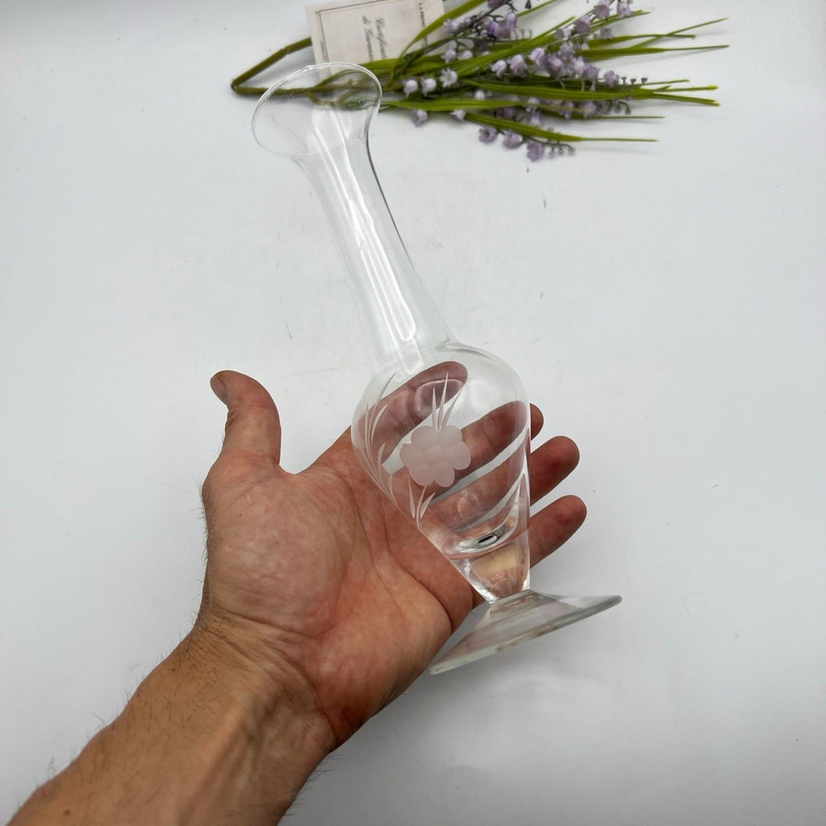 Vaso porta fiori in vetro serigrafato trasparente vasetto stretto monofiore Categoria  Vetri e Cristalli