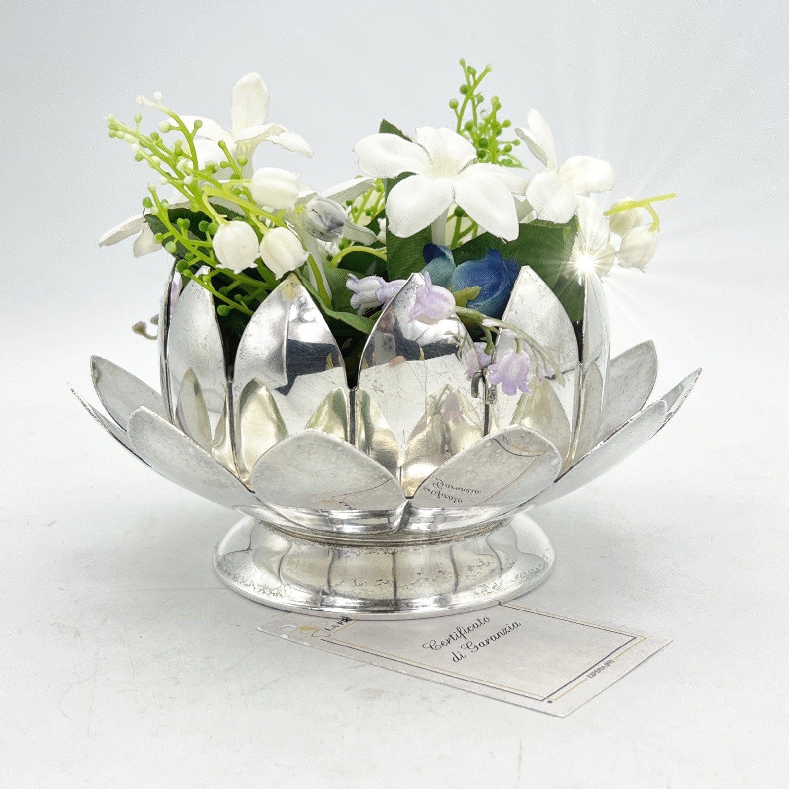 Vaso Portafiori in argento silver plated ciotola fiori di loto anni 70 Ciotola Categoria  Sheffield & Argento