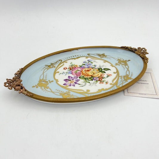 Vassoietto piatto vassoio vintage antico in porcellana Limoges e ottone fiori Categoria  Piatti Vassoio
