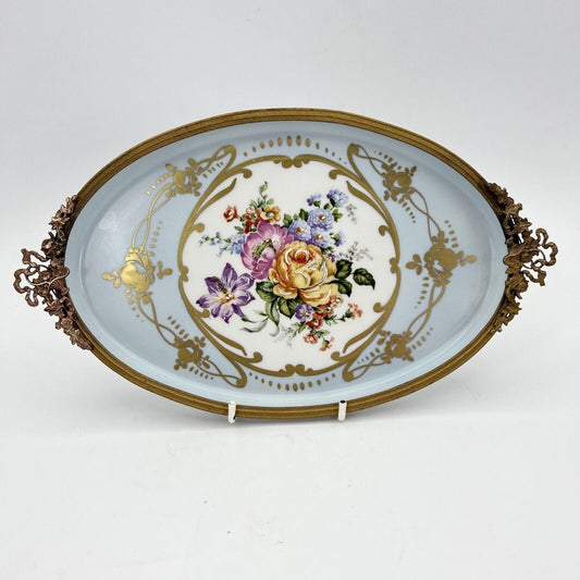 Vassoietto piatto vassoio vintage antico in porcellana Limoges e ottone fiori Categoria  Piatti Vassoio