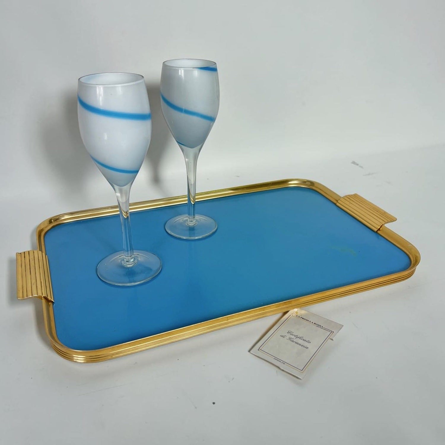 Vassoio da portata vintage stile antico anni 70 Mid Century Guantiera Azzurro Categoria  Sheffield & Argento