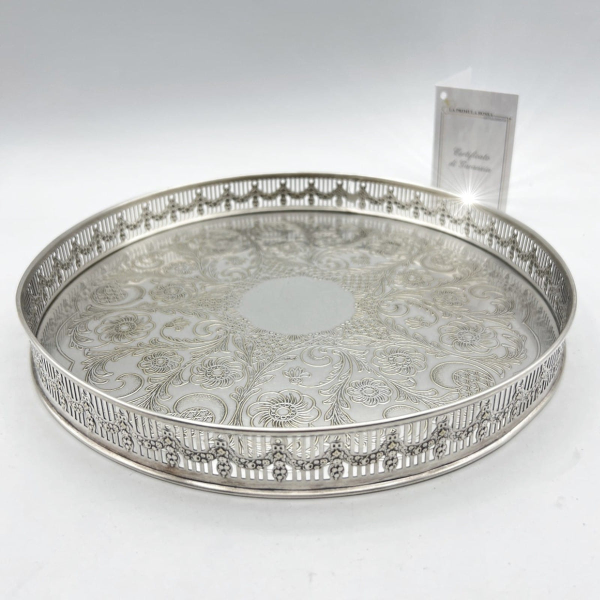 Vassoio in argento sheffield antico rotondo silver plated guantiera da tavola Categoria  Sheffield & Argento