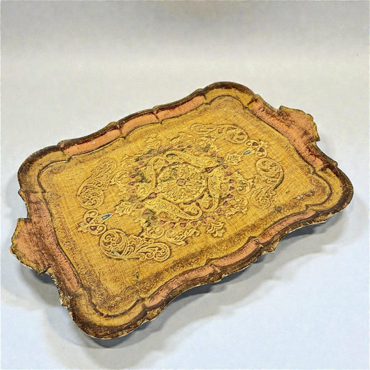 Vassoio In Legno Vintage Fiorentino Grande Guantiera Piatto Da Portata Oro Categoria  Vassoi