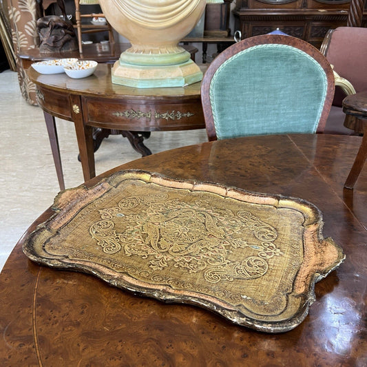 Vassoio In Legno Vintage Fiorentino Grande Guantiera Piatto Da Portata Oro Categoria  Vassoi