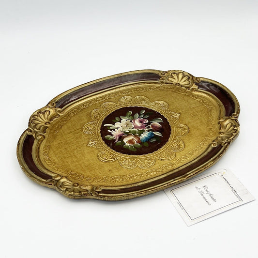 Vassoio in legno vintage fiorentino guantiera piatto da portata dipinto a fiori Categoria  Vassoi