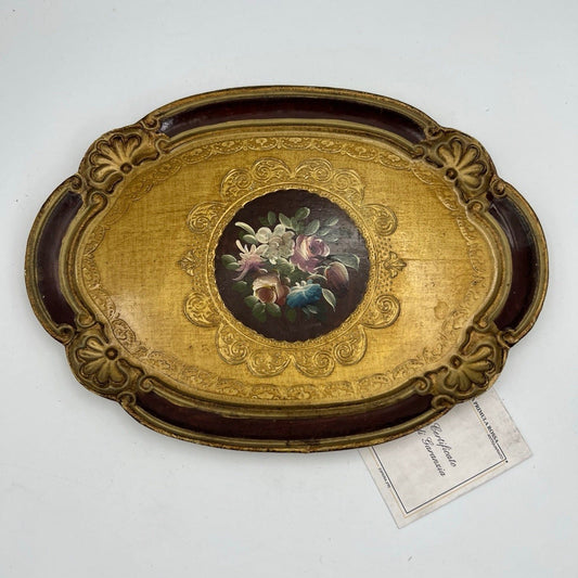 Vassoio in legno vintage fiorentino guantiera piatto da portata dipinto a fiori Categoria  Vassoi