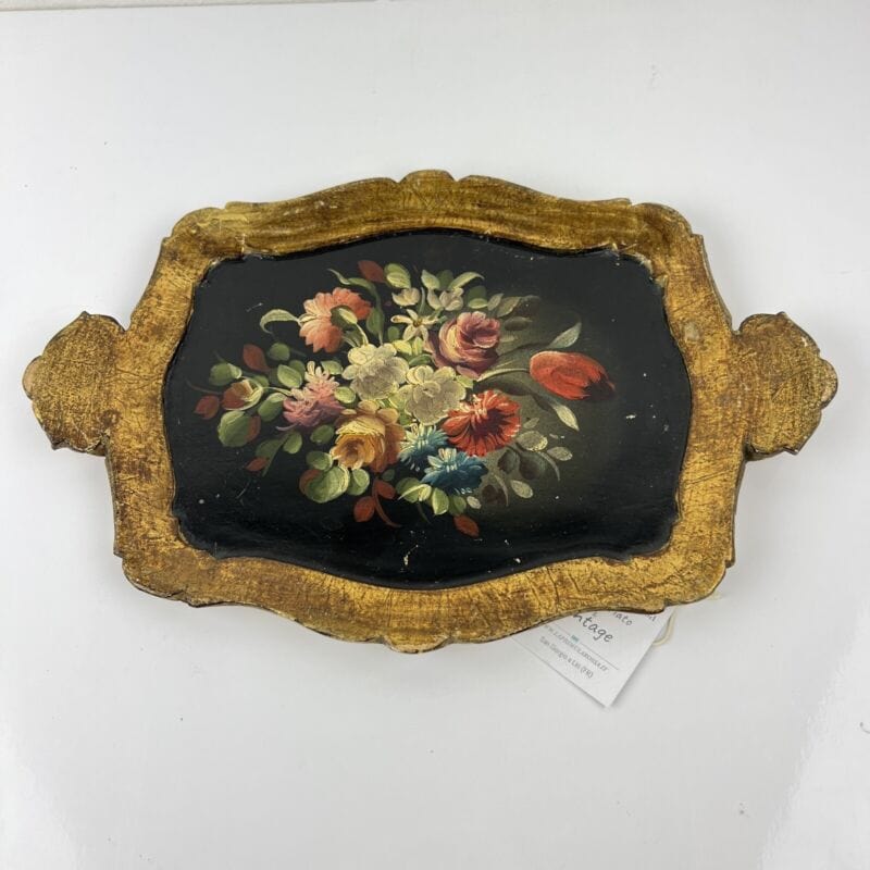 Vassoio in legno vintage fiorentino guantiera piatto da portata dipinto a fiori Categoria  Vassoi