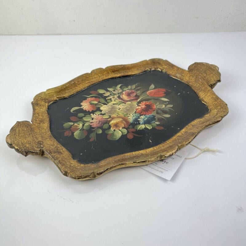 Vassoio in legno vintage fiorentino guantiera piatto da portata dipinto a fiori Categoria  Vassoi